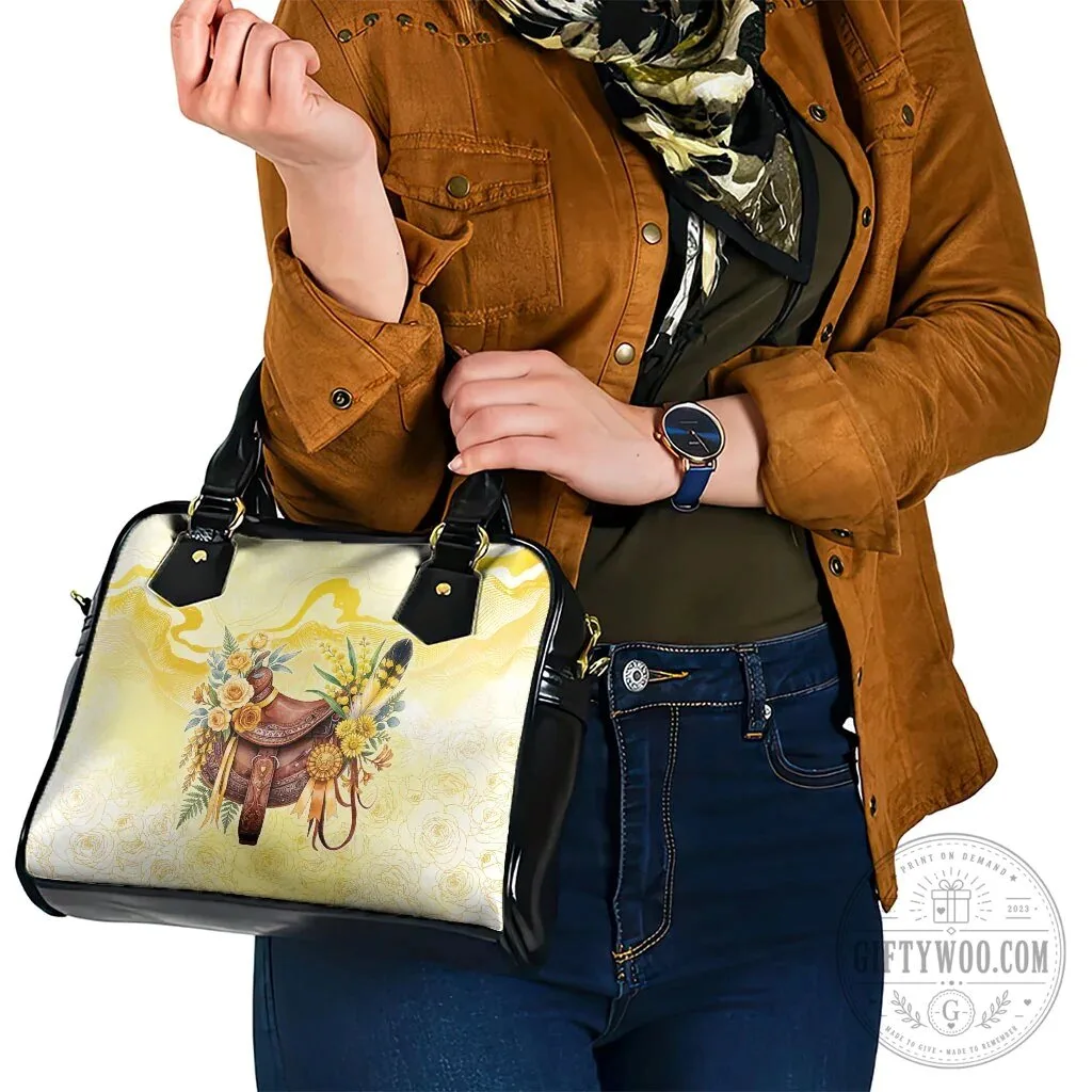 Yellow Rose Wattle Flowers Horse Saddle Floral Shoulder Handbag 17 Yellow Rose Wattle Flowers Horse Saddle Floral Shoulder Handbag