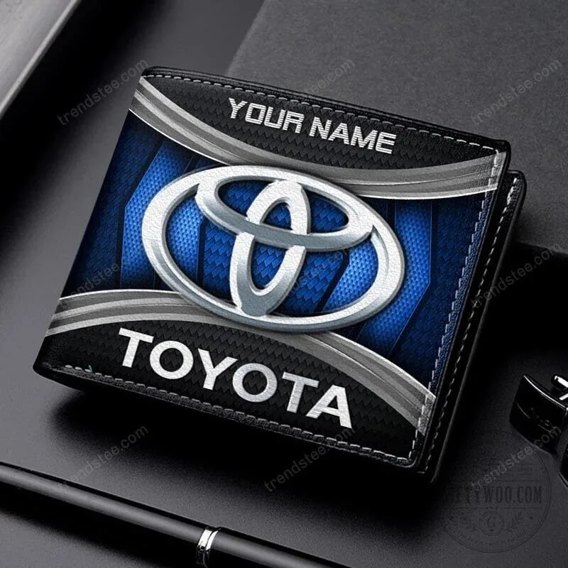 Toyota Custom Name Car Logo Blue Carbon Fiber Pattern Leather Wallet