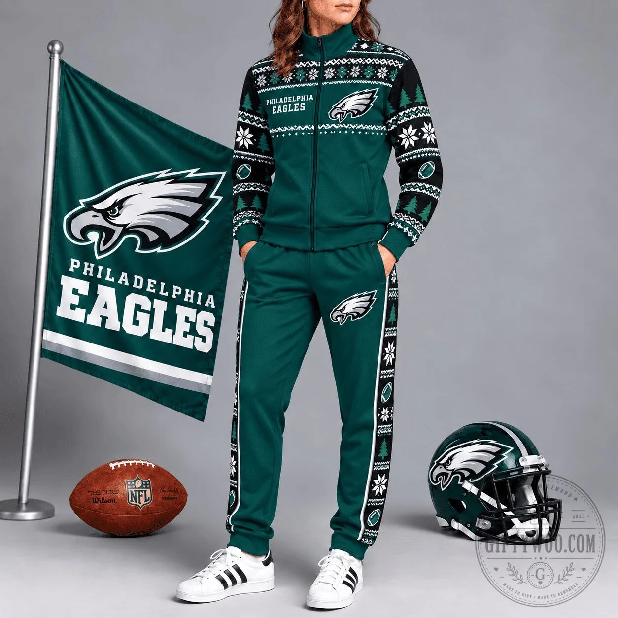 Philadelphia Eagles Ugly Christmas Sweater Pattern Zip-Up Hoodie