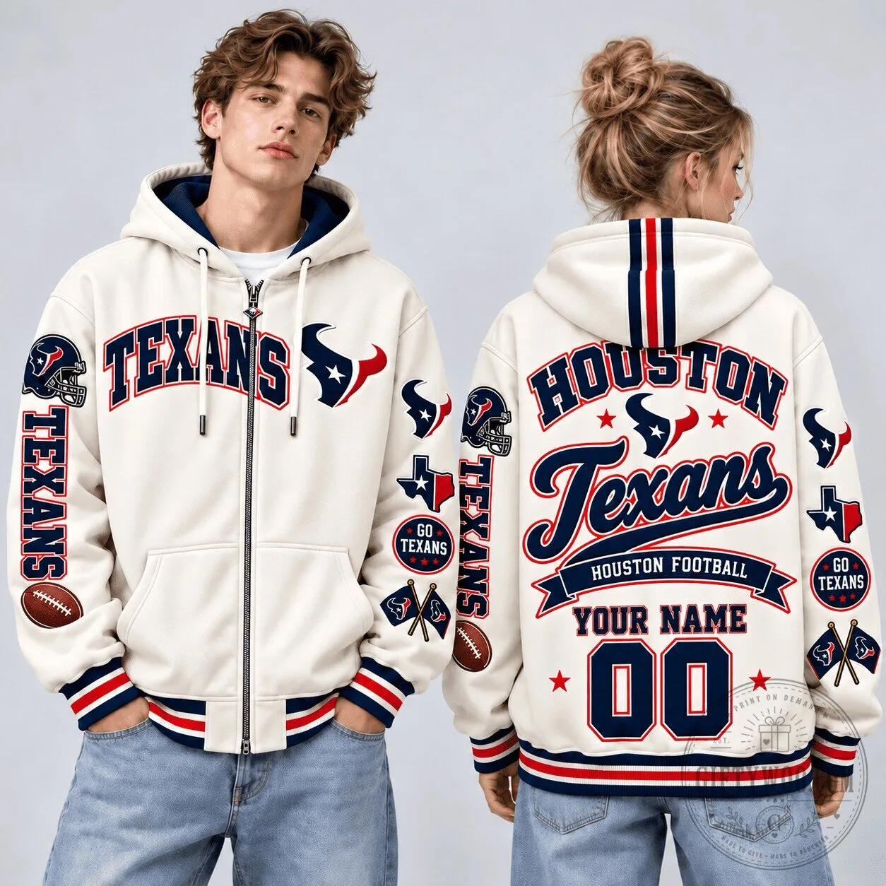 Full-Zip Hoodie in Champions Style, Personalized for Houston Texans NFL Fans