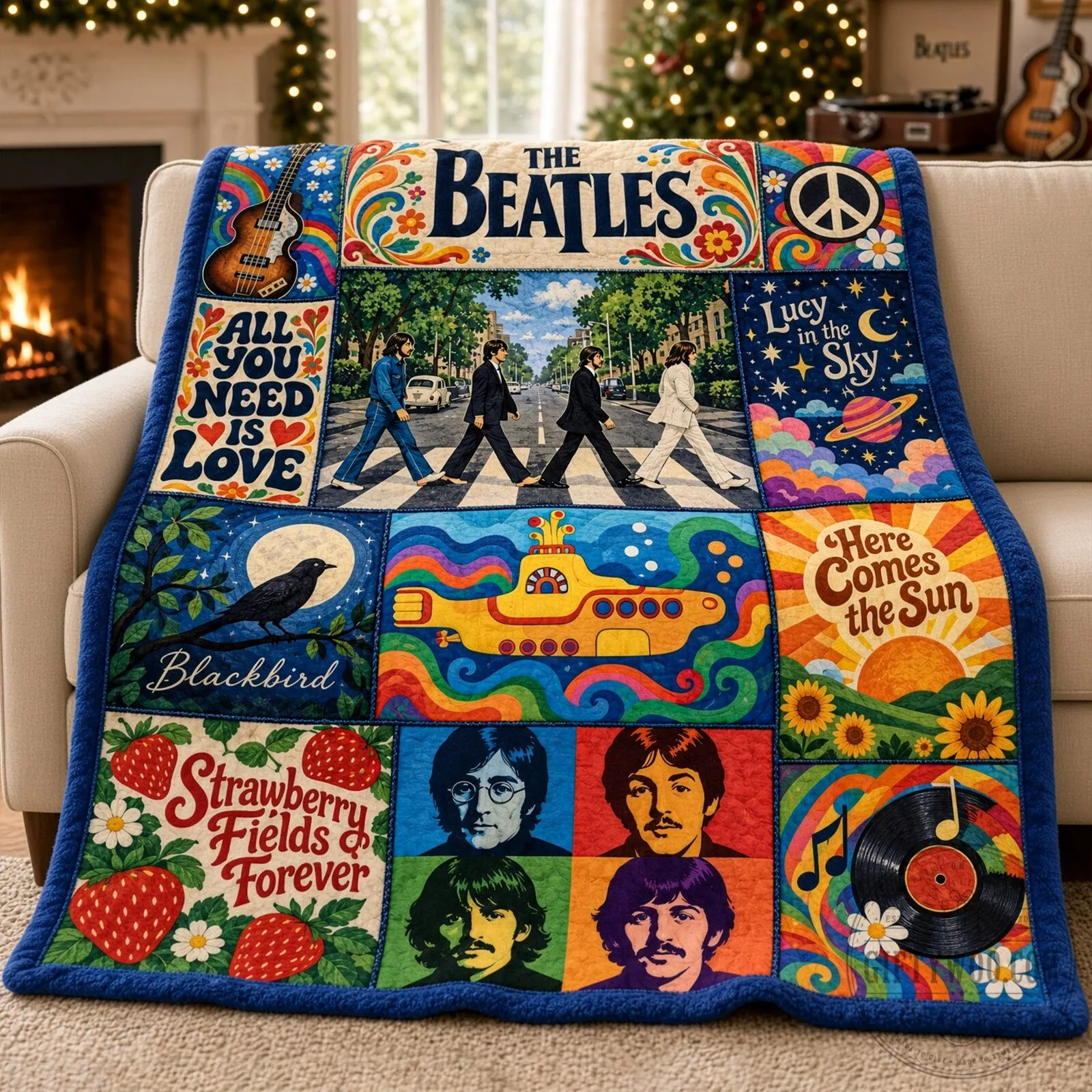 The Beatles Abbey Road Album Cover Art Collage Music Fan Blanket