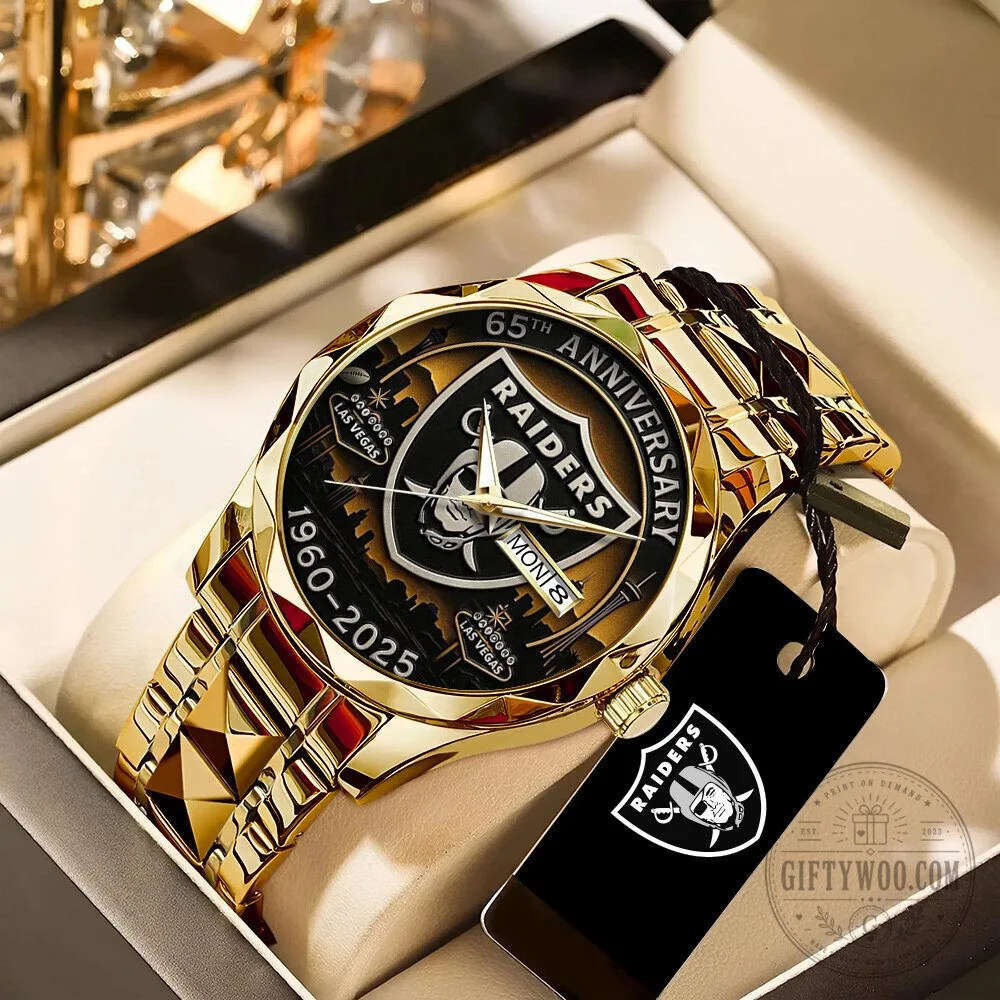 Las Vegas Raiders 65th Anniversary Gold Tone Stainless Steel Watch