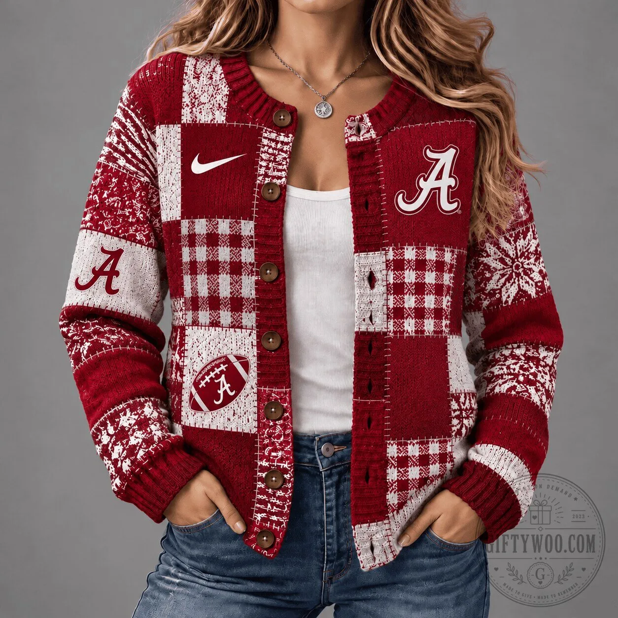 Alabama Crimson Tide Vintage Patchwork Football Cardigan Sweater