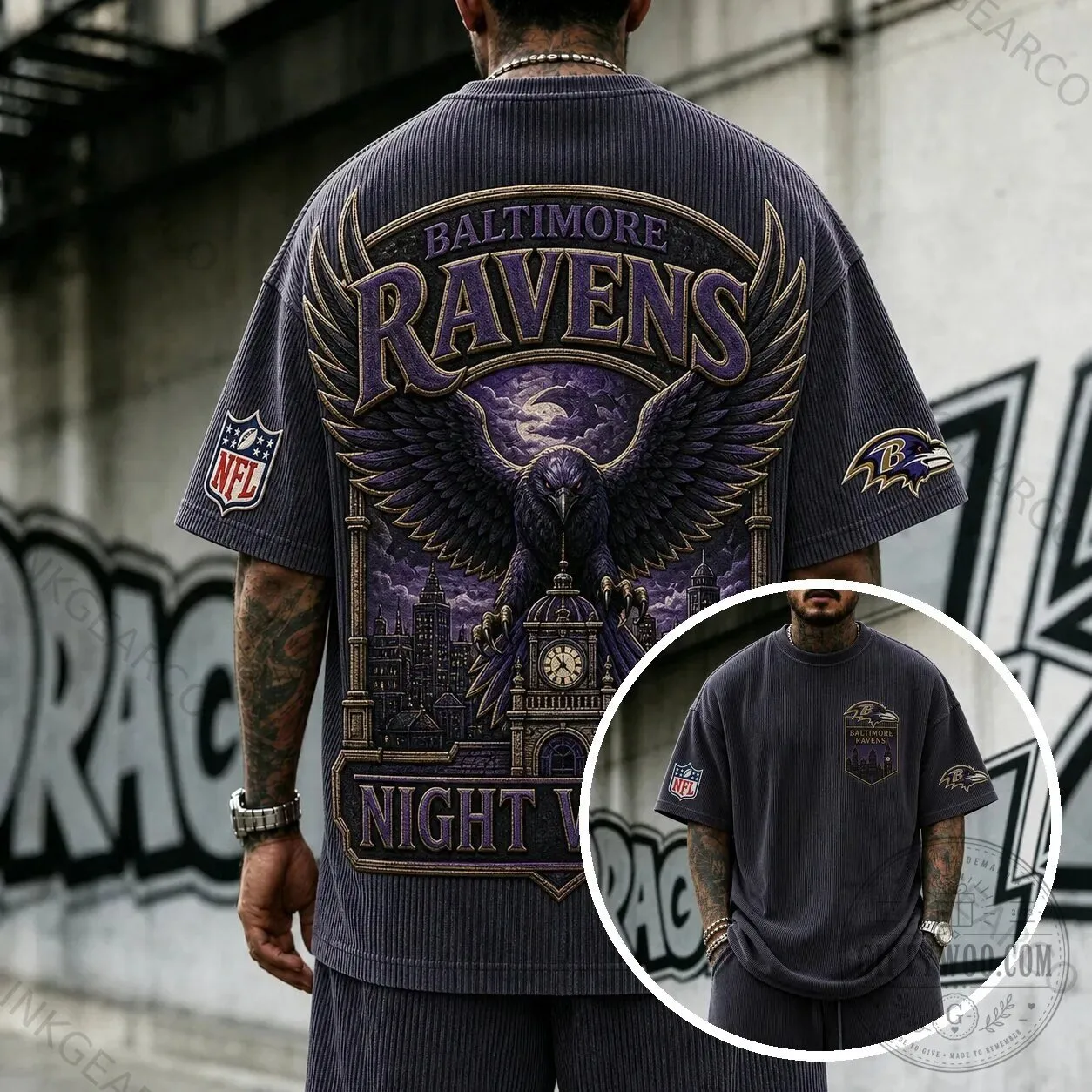 Baltimore Ravens Night Watch NFL Football Team Graphic Print T-Shirt