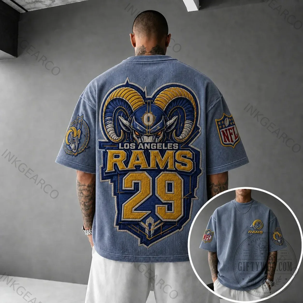 Los Angeles Rams NFL Rugby Vertical Stripe Short-Sleeve T-Shirt