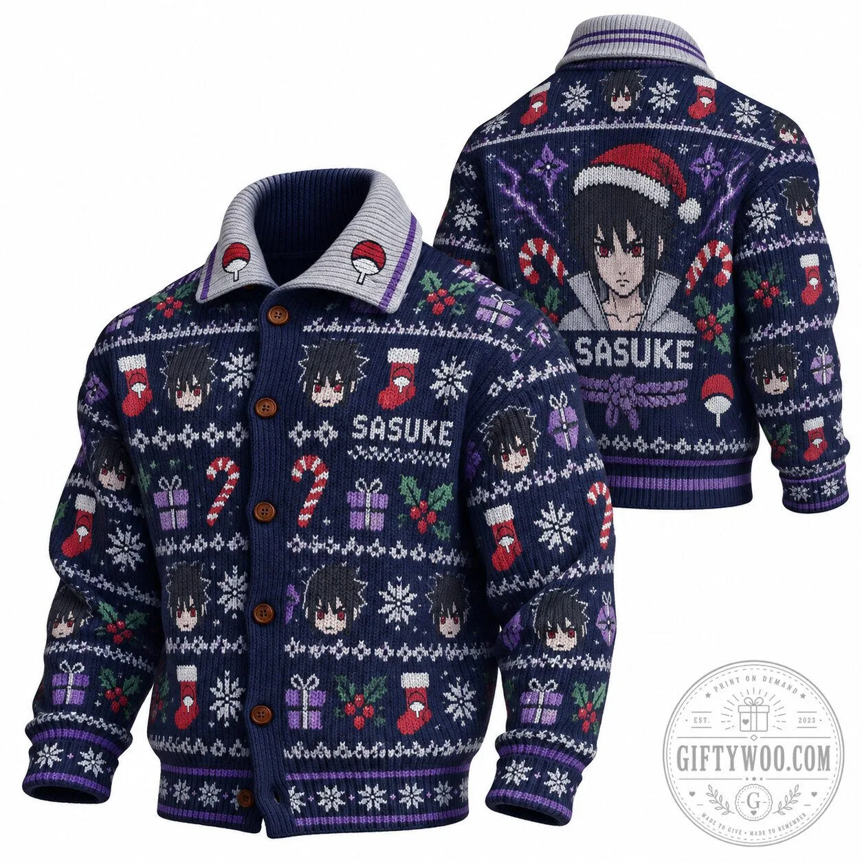 Naruto Sasuke Uchiha Christmas Holiday Ugly Sweater Cardigan