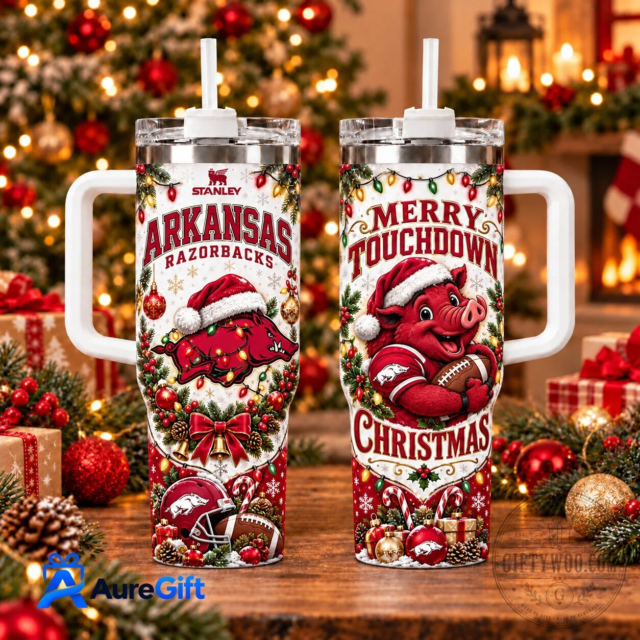 Arkansas Razorbacks Merry Touchdown Christmas Holiday Stainless Steel Tumbler 3 Arkansas Razorbacks Merry Touchdown Christmas Holiday Stainless Steel Tumbler