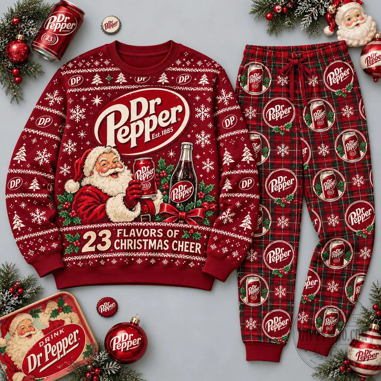 Dr Pepper Christmas Cheer Santa Claus Holiday Sweatshirt and Pants Set 3 Dr Pepper Christmas Cheer Santa Claus Holiday Sweatshirt and Pants Set