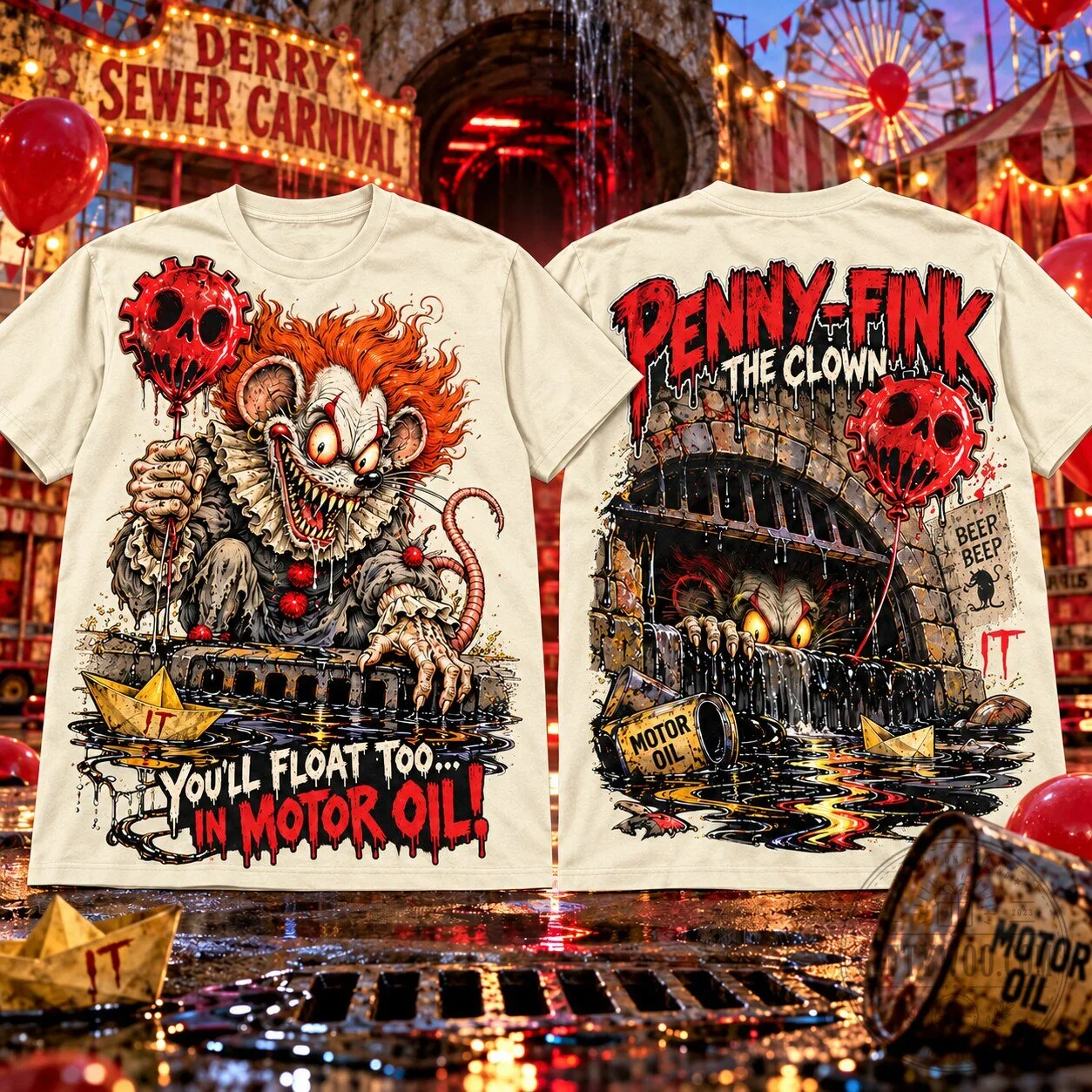 Pennywise The Clown Rat Fink Sewer Carnival Horror Movie Fan T-Shirt 2 Pennywise The Clown Rat Fink Sewer Carnival Horror Movie Fan T-Shirt